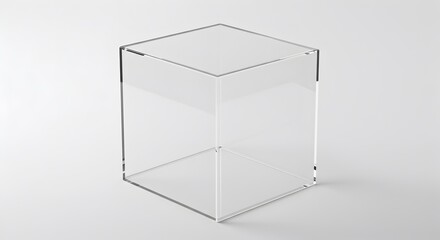 Elegant transparent acrylic cube, minimalist design on a neutral backdrop
