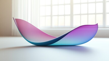 Poster - A vibrant, abstract, curved, multi-toned object resting on a surface.