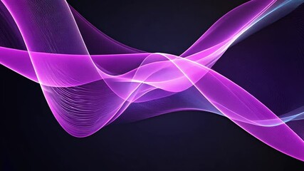 Poster - Vibrant abstract wave design with flowing lines in purple and white, creating dynamic sense of movement and energy against dark background, enhancing digital experience.