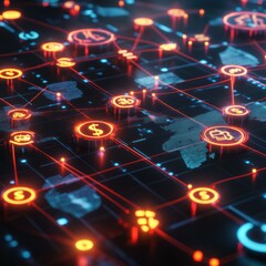 Poster - Global cryptocurrency network connections visualized on a digital interface.