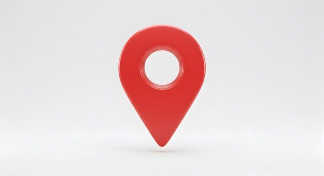Bright Red Location Pin Icon Floating on White Background, Navigation Symbol