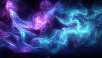 Aufkleber - Abstract background featuring blue and purple wavy lines with glowing accents on a dark backdrop, ideal for presentation design or conceptual digital art.