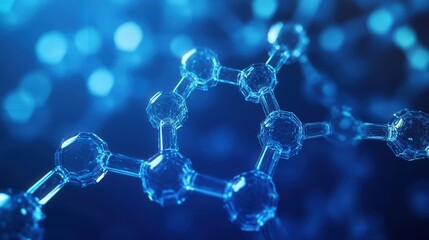 Aufkleber - Abstract blue background featuring a hexagonal network and glowing dots, symbolizing technology, science, and medical concepts with a digital representation of a chemical structure.