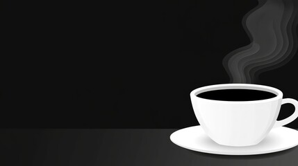 Poster - Close-up of coffee cup with rising steam against minimal background and space.