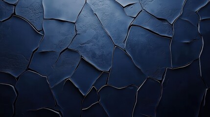 Wall Mural - Abstract navy blue background featuring a dark slate texture with cracks and a rough stone surface, ideal for design or wallpaper use. 3D rendered with deep shadows.