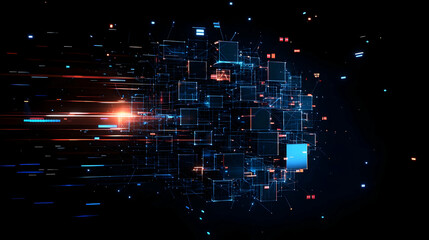 Poster - Abstract Digital Technology Background With Glowing Lines And Geometric Shapes