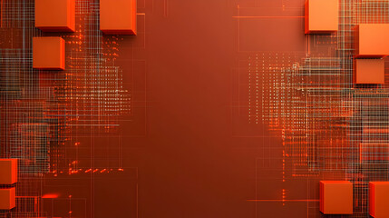 Poster - Abstract Orange Geometric Cubes Background