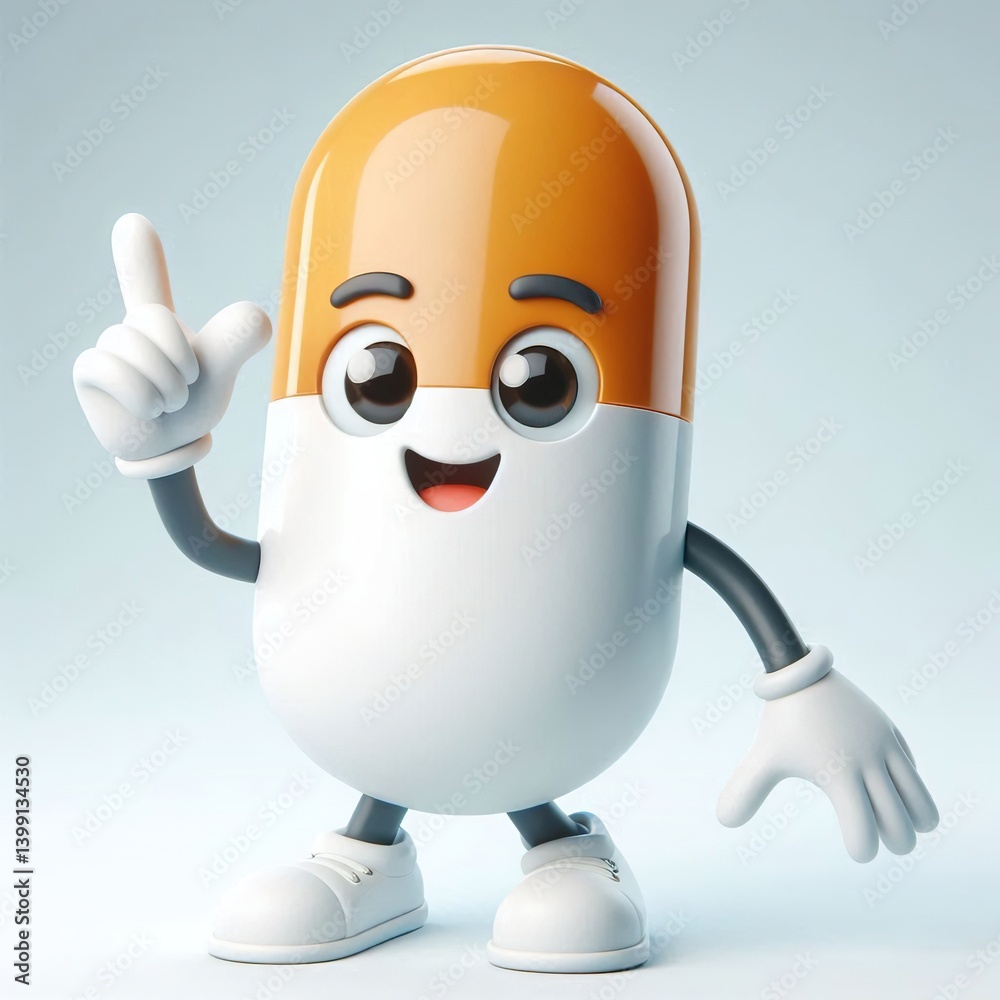 Animated character 3D image of medicine pill pharmacy mascot. Smiling ...