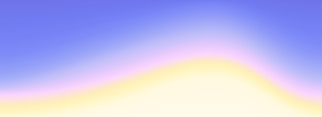 Poster - Calm beach gradient background. Abstract sunset ocean coast wallpaper. Smooth wavy seaside line backdrop. Pastel purple and yellow blurred waves concept. Soft summer vacation banner template. Vector