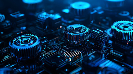 Poster - Abstract Technological Circuit Board Gears Close Up