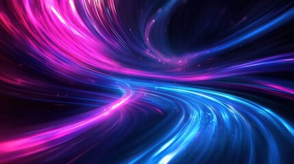 Poster - Abstract background featuring glowing blue and purple oval lines, light effects, and swirling energy waves on a black backdrop. High-resolution, detailed art with dynamic glow effects.