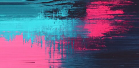 Aufkleber - Abstract digital glitch background featuring distorted lines and pixelated textures in neon blue, red, and cyan. Ideal for cyberpunk visuals and tech-themed design. High resolution, detailed.