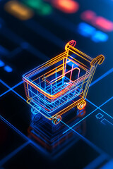Poster - Online shopping cart animation digital marketplace graphic design futuristic environment 3d viewpoint e-commerce concept