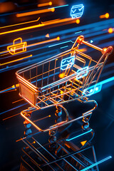 Poster - E-commerce shopping cart concept virtual space 3d render technology environment futuristic viewpoint