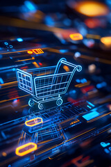 Poster - Digital shopping cart experience e-commerce graphic design virtual environment futuristic viewpoint online retail concept