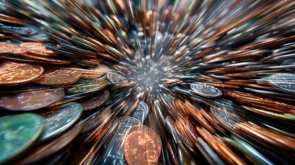 Poster - Unique spiral formation of coins creating an abstract burst effect from the center symbolizing wealth and prosperity