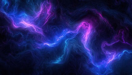 Aufkleber - Abstract background featuring blue and purple wavy lines with glowing accents on a dark backdrop, ideal for presentation design or conceptual digital art.