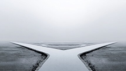 Poster - White arrow on an empty road leading towards unknown destinations evoking a sense of adventure and exploration
