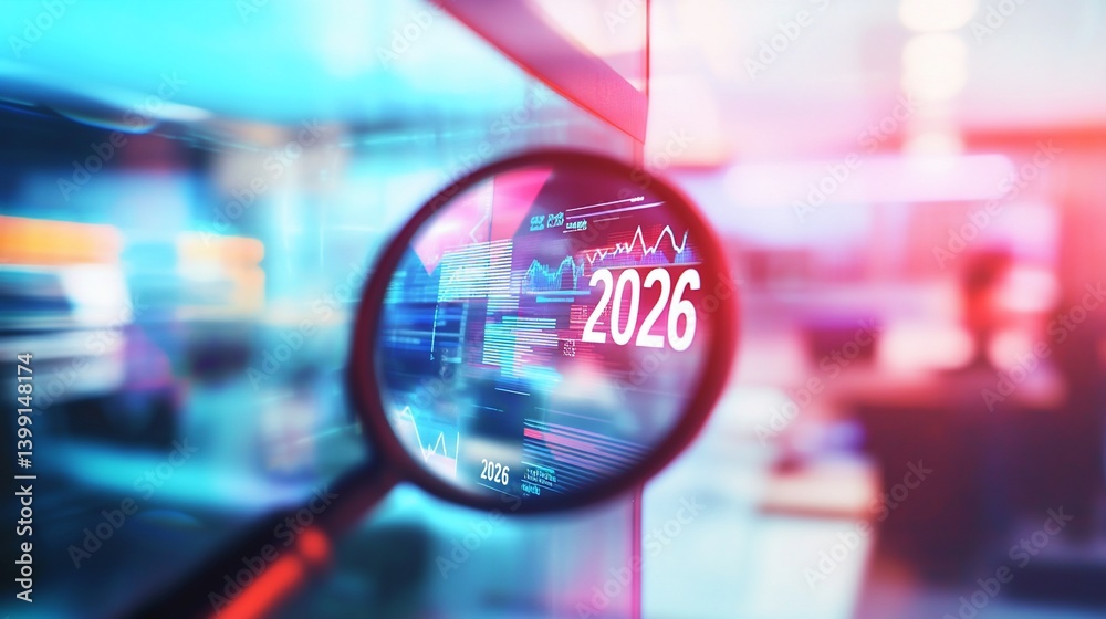 Analyzing Financial Projections For 2026 With Magnifying Glass Stock 1000 F 1399148174 
