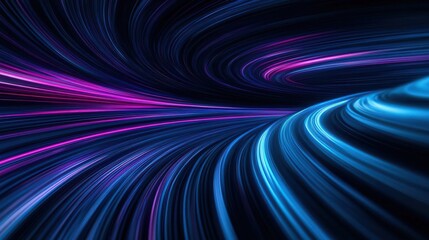 Poster - Abstract background featuring glowing blue and purple oval lines, light effects, and swirling energy waves on a black backdrop. High-resolution, detailed art with dynamic glow effects.