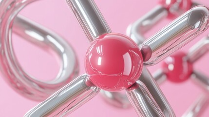Poster - Abstract composition of spheres and metallic tubular shapes with reflections