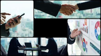 Poster - Collage footage of various business scenes for teamwork, corporate management and marketing concepts