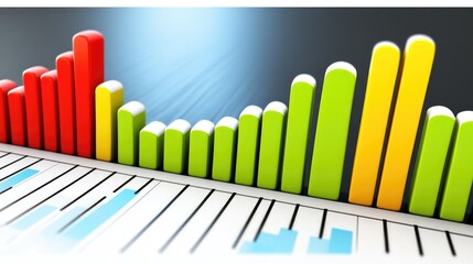 Poster - A close-up of a financial graph showing sharp market fluctuations with green and red bars. The chart is overlaid on a dark background filled with stock symbols and numbers.