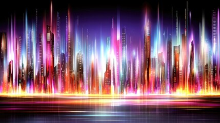 Poster - A futuristic stock market graph with neon lines showing market fluctuations. The background includes ticker symbols and financial data streams, emphasizing volatility and growth.