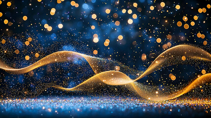 Poster - Abstract Gold And Blue Glitter Background With Bokeh