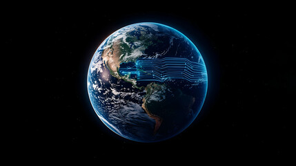 Poster - Pixelated Earth With Digital Connections In Space