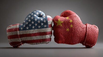 Poster - Two boxing gloves decorated with the flags of china and the united states representing global economic tension