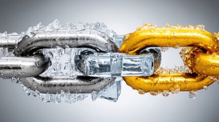 Poster - Golden link connected to chain symbolizing strength and unity against a textured background with industrial elements
