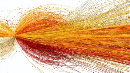 Poster - A yellow and red string signifying the convergence of usa and china data streams in an energetic burst representation