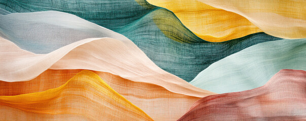 Poster - A colorful piece of fabric with a wave pattern. The colors are orange, yellow, green, and blue