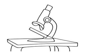 Poster - Line Art Illustration Of A Microscope On A Table Scientific Equipment Outline For Education And Lab Use Black And White Drawing