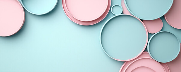 Poster - A blue and pink background with a lot of circles. The circles are of different sizes and colors