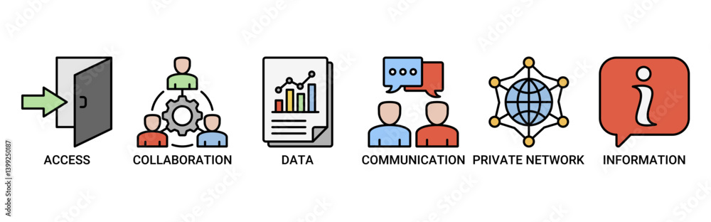 Intranet icon set. Containing icon of access, collaboration, data ...