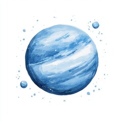 Wall Mural - A watercolor depiction of a planet in shades of blue, surrounded by smaller orbs, evoking a serene cosmic atmosphere.