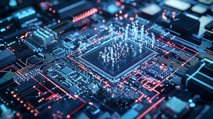 Poster - Abstract Circuit Board Design With Glowing Components