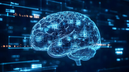 Poster - Digital Brain Illustration With Glowing Blue Light