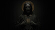 © Galadriel Gesso - Dark Jesus Christ Statue Gold Halo Cross Black Background