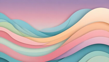 Leinwandbilder - Paper-cut style layered waves with pastel gradient, abstract art-inspired layout, no text or logo elements