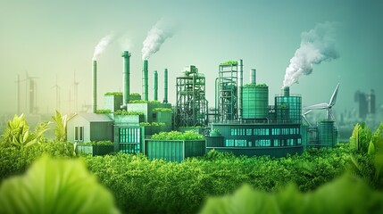 Poster - A futuristic eco-friendly factory optimizing sustainable efficiency.