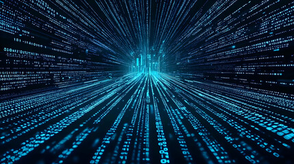 Poster - Abstract Digital Tunnel With Glowing Blue Code