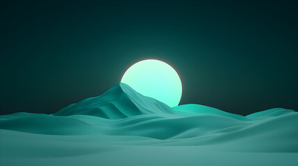 Wall Mural - Teal and Cyan Low Poly Alien Planet Landscape at Night