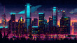 © Parsudi - Vibrant Pixel Art Cityscape at Night