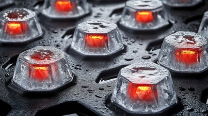 Poster - Close up view of illuminated ice like translucent structures