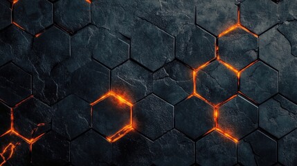Poster - hexagonal dark tiles with orange glowing energy between the tiles
