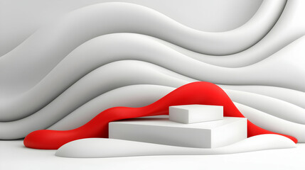 Poster - Two Stacked White Square Boxes on Red Wave Background