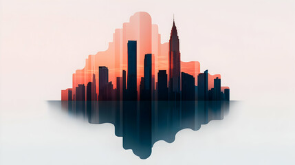 Poster - Urban City Skyline Silhouette at Sunset with Reflection